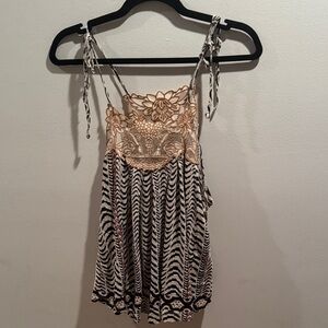 Free People Black and Cream Embroidered Camisole Wild at Heart Medium